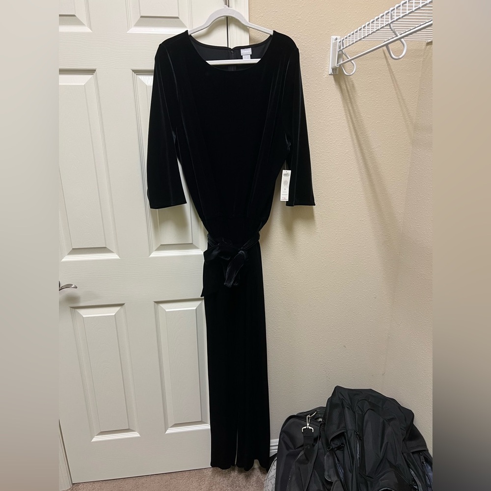 Chico's Elegant Black Velvet 3/4 sleeve Jumpsuit